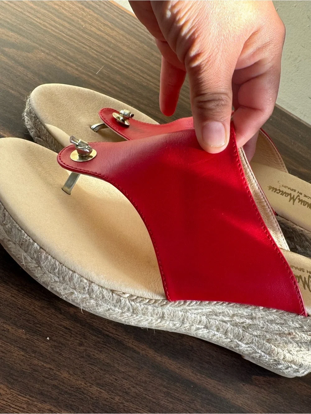 Neiman Marcus Red Leather Espadrille Thong Sandals - Women's